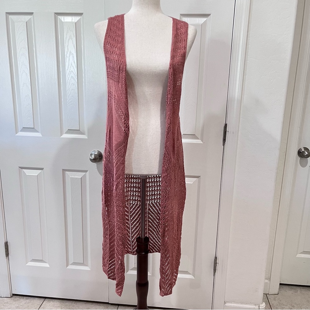 Moral Fiber Open Front Knit Long Cardigan Pink Size XL